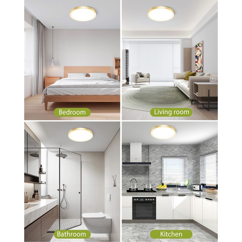 hepside 1PACK Flush Mount LED Ceiling Light Fixture Golden, 12Inch