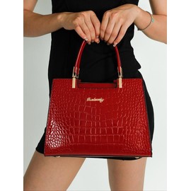Fashionable Crocodile Embossed Handbag, Letters Decorated Large Capacity Handbag, Elegant Shoulder Bag for Women, Trendy Versatile Daily Commuting Bag - Color: Red, Size: Please Refer To The Pictures for Dimensions