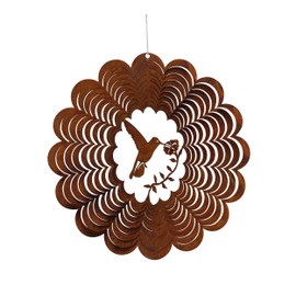 STEINFIGURENWELT GIEBEN Patina Wind Chime Spiral Hummingbird Bird 24 cm Filigree Garden Decoration Rust Decoration Metal Hanger Window Decoration Balcony Patio Garden Gift