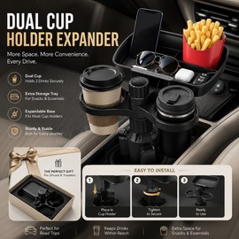 Dual Car Cup Holder Expander for Daily Driving – 360° Rotating Drink & Snack Tray for Road Trips