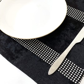 HeMiaor Black Placemats Set of 4 Velvet Gorgeous Luxurious Shining Minimalist Style Elegant Both Diamond Strip for TV Stand Coffee Table Kitchen Decor