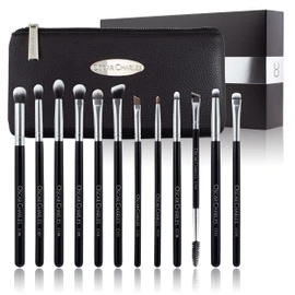 Oscar Charles Silver Eye Makeup Brush Set 12 Makeup Brushes + Luxury Cosmetic Bag