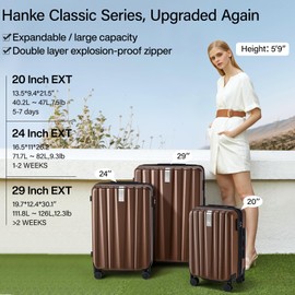 Hanke 20 Inch Expandable Carry on Luggage 22x14x9 Airline Approved Lightweight PC Hard Shell Suitcases with Wheels Tsa Luggage Rolling Suitcase Travel Luggage Bag for Weekender(Brown)