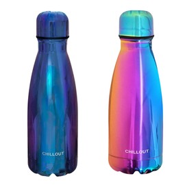 CHILLOUT LIFE Stainless Steel 2 Pack Water Bottle for Kids School: 12 oz Double Wall Insulated Cola Bottle Shape for Cold and Warm Drinks, 2 Set (Magic Rainbow - Magic Blue)