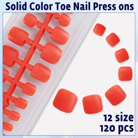 Bellelfin Press on Toenails for Women Matte Red Toenails Press on Short Square Toe Nail Press ons, 120pcs Press on Toenails Full Cover Toe Press on Nails