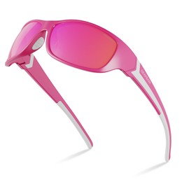 DEAFRAIN Polarized Sports Sunglasses for Men Women Driving Fishing Cycling Running Golf Pink Glasses Wrap Around Goggles UV400 Protection