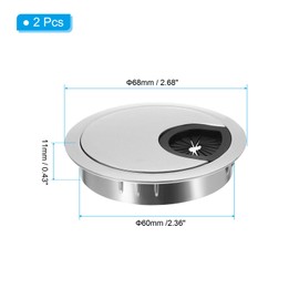 PATIKIL Cable Hole Cover, 2pcs 2.36inch/60mm Desk Wire Cord Cable Grommets Hole Cover for Office PC Desk Cable Organizer, Silver