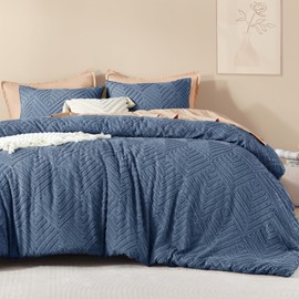 Litanika Super King Plus Comforter Ocean Blue, 3 Pieces Tufted Boho Farmhouse Bedding Comforter Set, Lightweight Fluffy All Season Comforter Set (120x128In Comforter & 2 Pillowcases)