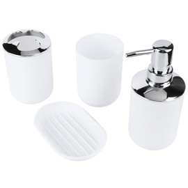 Garosa Juego de Accesorios de baño de 4 Piezas el Kit Completo de decoración de baño Incluye Botella de loción Taza de Almacenamiento 1 Taza de Lavado Caja de jabón(Blanco)