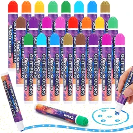 Crtiin 24 Pack Glitter Bingo Daubers, Shimmer Dot Markers in 12 Glitter Colors Fluorescent Assorted Colors Set of Dot Markers for Back to School Supplies DIY Painting Craft Bingo Supplies