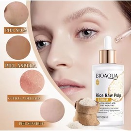 BIOAQUA Sérum Facial de Arroz con Ácido Hialurónico, 100ml, Hidratante, Blanqueador y Aclarante, Reduce Poros, Antiarrugas