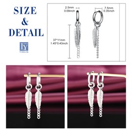 Yumilok Men's Feather Stud Earrings Hoop Earrings Women's Earrings Stainless Steel Stud Earrings Men's Earrings Silver Stud Chain Pendant Tassels for Men Women, Stainless Steel