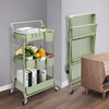 Foldable 3 Tier Rolling Cart, Metal Utility Cart, Folding Mobile