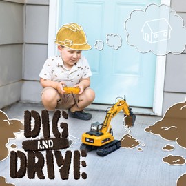 Sunnydaze Dig and Drive Remote Control Excavator Toy - 1:20 Scale Light-Up RC Construction Vehicle with Controller - Ages 3 and Up