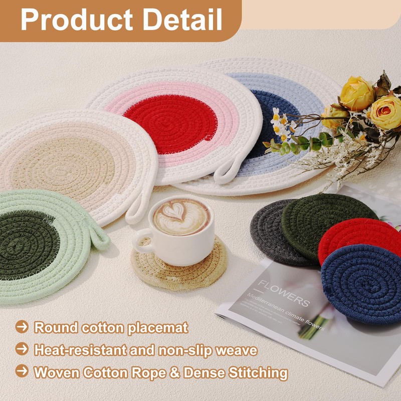 sourcing map 2Pcs Round Braided Placemats, 4.3" Woven Placemats Kitchen