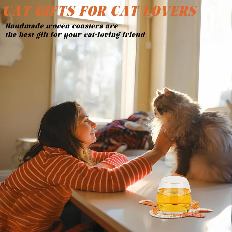 4PCS Cute Cat Cup Coasters, Gifts for Cats Lovers, Cat