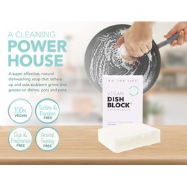 NO TOX LIFE Vegan Dish Block, 6 oz – A Solid Dish Soap for Effective Cleaning of Dishes, Pots and Pans – Ultra-Concentrated Biodegradable Formula – Fragrance and Dye Free – 2 Pack