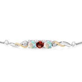 925 Sterling Silver and 10K Yellow Gold Red Garnet White Opal and White Lab Grown Diamond Tennis Bracelet For Women (1.57 Cttw, Gemstone January Birthstone, Fully Adjustable Up to 9 Inch)