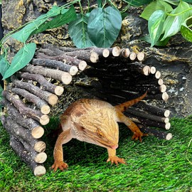Hamiledyi 3pcs Large Reptile Hides Bearded Dragon Hide Bendable Climbing Bridge Wood Tunnel Tortoise Hut Lizard Hiding Cave for Snake Turtle Gecko Chameleon (15.8" x 7.9")