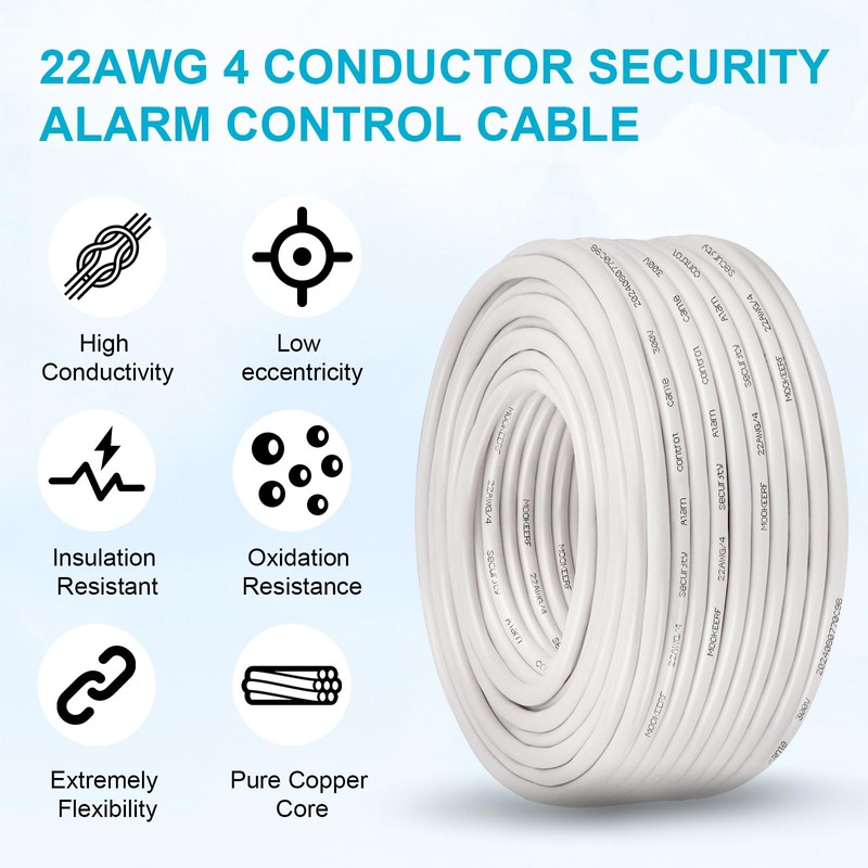 MOOKEERF 22 AWG 4 Conductor Stranded Shielded Plenum Cable 50FT