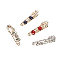QUJUFIND 4 Pieces Women Brooch Pins Sweater Shawl Clips Faux Crystal Pearl Brooches ，Safety Pins，Clothes Buckle Clips， Dress Clips Shirt Clips for Women (Style-3)