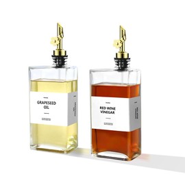 MUVEKA Olive Oil Dispenser Bottle for Kitchen, 16.9oz /500ml Oil and Vinegar Dispenser Bottle Set, Glass Oil Container with Automatic Pourer, Labels, Brush, Funnel