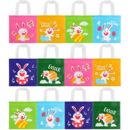 LOKIPA Easter Bags,24 Easter Non Woven Sweet Gift Treat Tote Bags with Handles for Kids