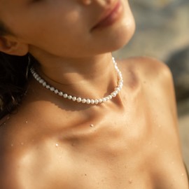 Made by Nami Designer Pearl Choker – Women's Necklace with Freshwater Pearls – Filigree Pearl Necklace – Pearl Necklace Waterproof – Handmade Beach and Surfer Jewellery, Pearl