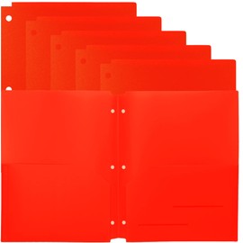 Youngever 6 Pack Heavy Duty Plastic Two Pocket Folders, Binder Dividers with Pocket, 3 Hole Punch Folder with Notches, Binder Folders (Red)