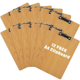 LOPYXBR Pack of 12 A4 Clipboards, A4 Wooden Writing Board with Metal Clip and Concealed Hanging Hole, Clipboard A4 Wooden Clipboard for Office, School