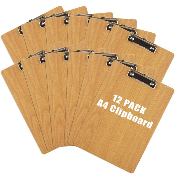 LOPYXBR Pack of 12 A4 Clipboards, A4 Wooden Writing Board