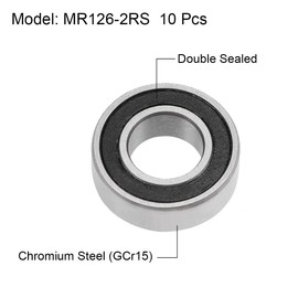 TOP-VIGOR 10Pcs MR126-2RS Deep Groove Ball Bearings, Z2 6mm x 12mm x 4mm Double Sealed Industrial Bearings, Chrome Steel P6(ABEC3) Skateboard Bearings for Electrical Instrument Equipment, Black