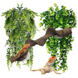 kathson Reptile Corner Branch & Hanging Plants Decor, Bearded Dragons Climbing Vine Branches,Tank Climb Branch with Terrarium Plant Accessories Ornament for Amphibians, Lizards, Snakes, Geckos, Frogs
