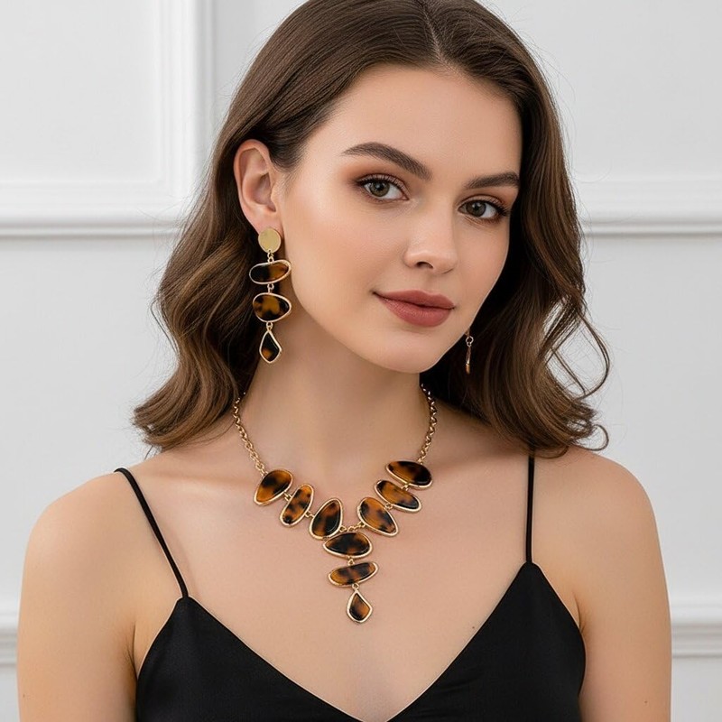 NOVYRA Leopard Earrings Necklace for Women Chunky Acrylic Leopard Irregular