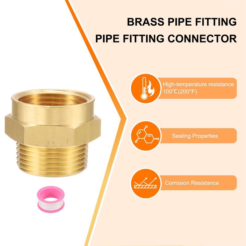 sourcing map 2Pcs Brass Pipe Fitting, 1" G Female×1" NPT