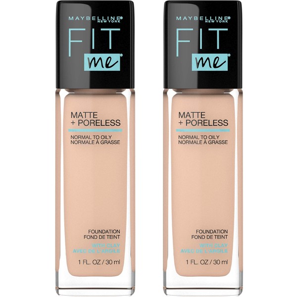 Maybelline Fit Me Matte + Poreless Liquid Foundation Makeup, Creamy Beige, 2 COUNT Oil-Free Foundation