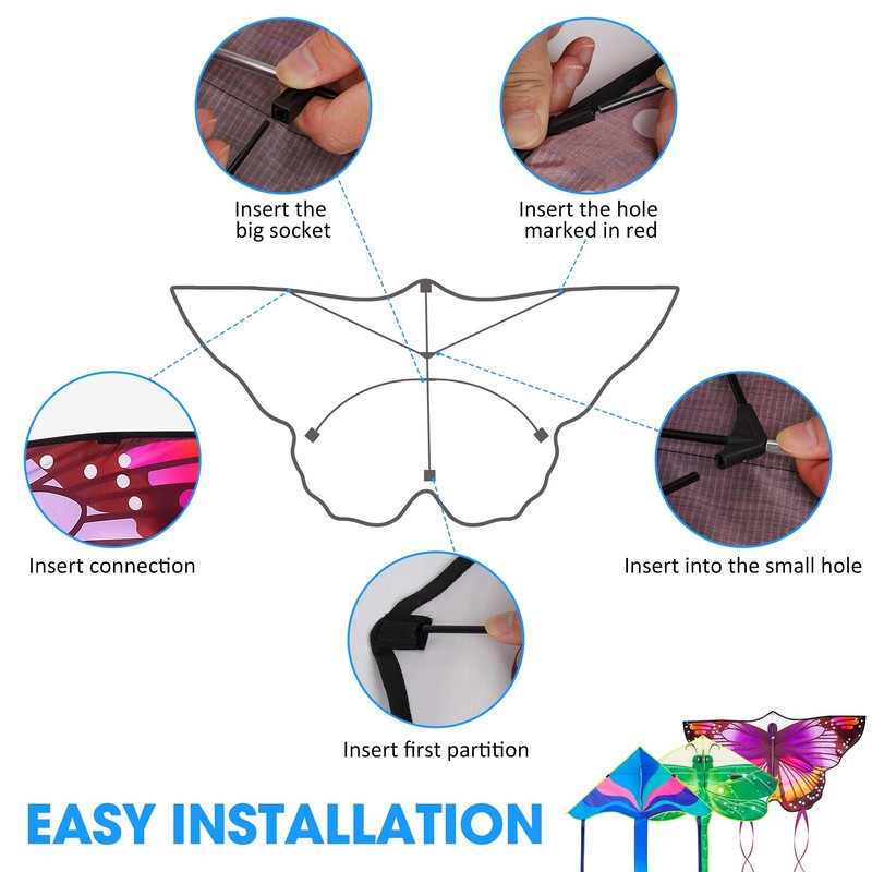 3 Pack Large Kites - Butterfly Delta Dragonfly Kites Easy