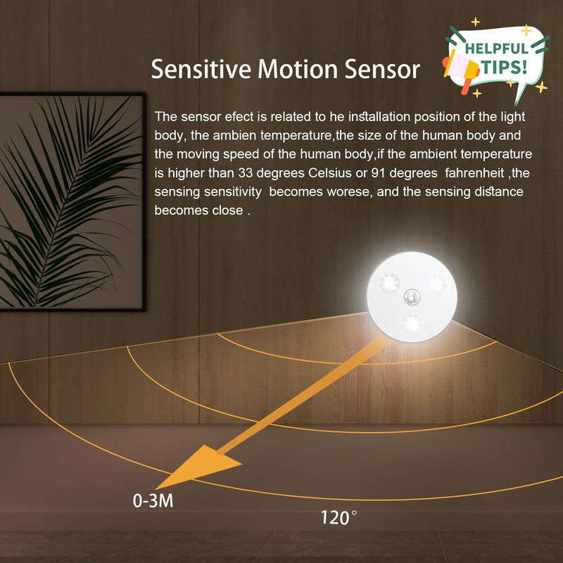 TSINGREE USB Rechargeable Motion Sensor Night Lights,Cabinet Lights, 3 Color
