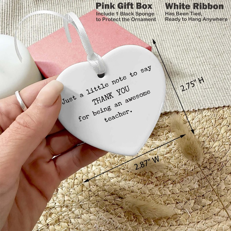 Heart Shaped White Ceramic Ornament-Teacher Appreciation Gift-Just a Little Note