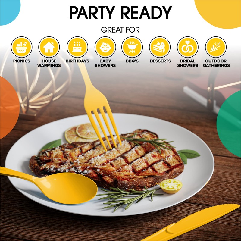 Disposable Yellow Plastic Forks 200 Pcs - Heavy Duty Yellow