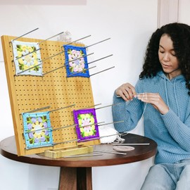 LIVSMON 13 Inch Crochet Blocking Board, Handcrafted Knitting Blocking Mat for Perfect Knitting and Granny Squares, Full Kit with 30 Stainless Steel Rod Pins, Gifts for Grandmothers, Mothers