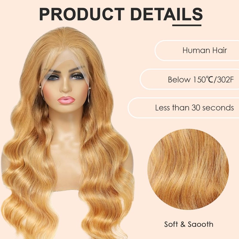 Shciyair 28 Inch Honey Blonde Wig Human Hair 200 Density