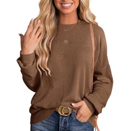 ANRABESS Womens Oversized Long Sleeve Shirts Ribbed Knit Tunic Tops Side Spilt Casual 2025 Fall Outfits Brown Large
