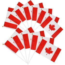 12 Pack Canada Decorations Flag Handheld Mini Canada Flags on Stick 5.5x8.2 Inch for Outside Patriotic Holiday Yard Patio Decorations (Canada)
