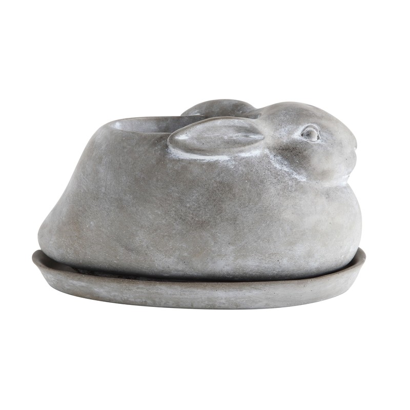 Creative Co-Op Cement Rabbit Planter with Saucer (Set of 2