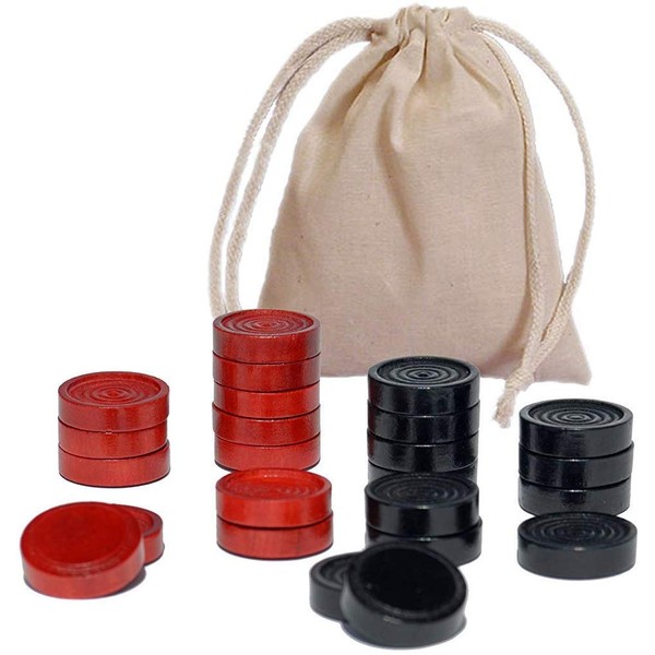 WE Games Wood Checker Pieces with Cloth Pouch - Red & Black 1.5 in. Diameter