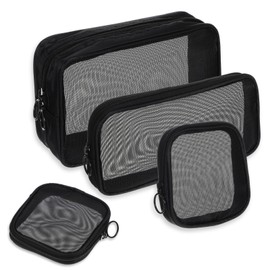 CIATBYYJ 4 Pcs Mesh Makeup Bag Small Cosmetic Bags with Zipper Closure for Travel and Daily Use, Versatile Mesh Organizer Bags in Black and Pink, Small, Medium, Large Sizes