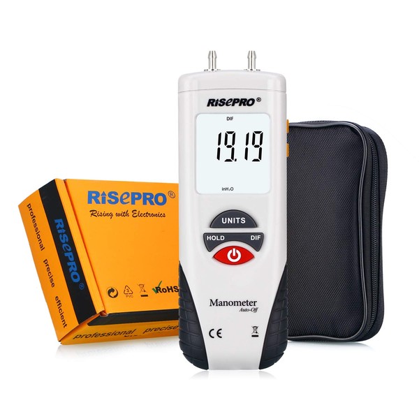 Manometer, RISEPRO® Digital Air Pressure Meter and Differential Pressure Gauge HVAC Gas Pressure Tester