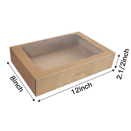 15-Pack Brown Pastry Box12x8x2.5inch,Large Bakery Cookie Box for Donuts,Muffins with Window Lid - Auto-Pop up Paper Box Doughnut Cardboard Chocolate Strawberries Treat Boxes ,Pack of 15