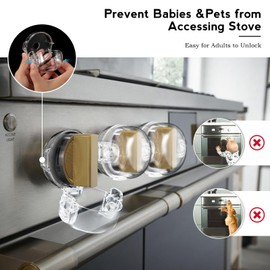 Stove Knob Safety Covers, Upgraded Press Gas Stove Knob Locks, Unlock with Adult Palm On Two Buttons, Oven Knob Covers for Child Safety, Clear, Pack of 5